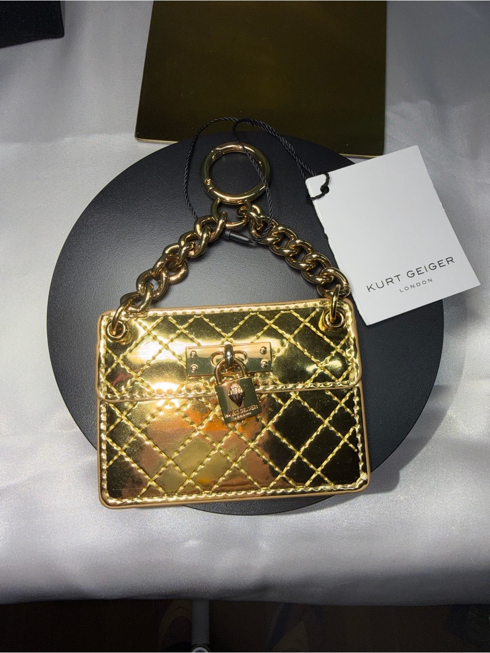 Kurt Geiger Metallic Quilted Mini Bag Charm in Gold NWT